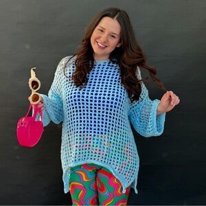 Blue Mesh Layering Top